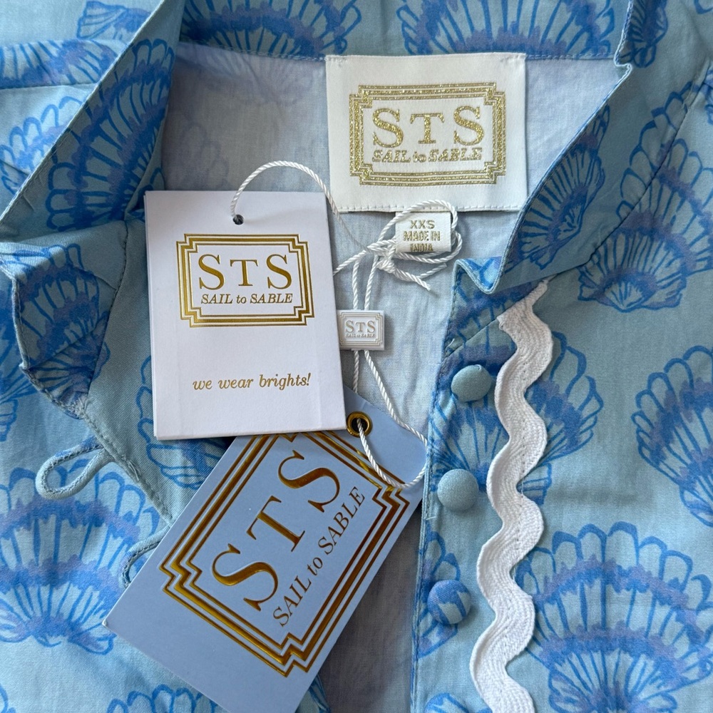 SAIL TO SABLE Short Ric Rac Dress - Blue Shell Seashell Print - Picture 6 of 9